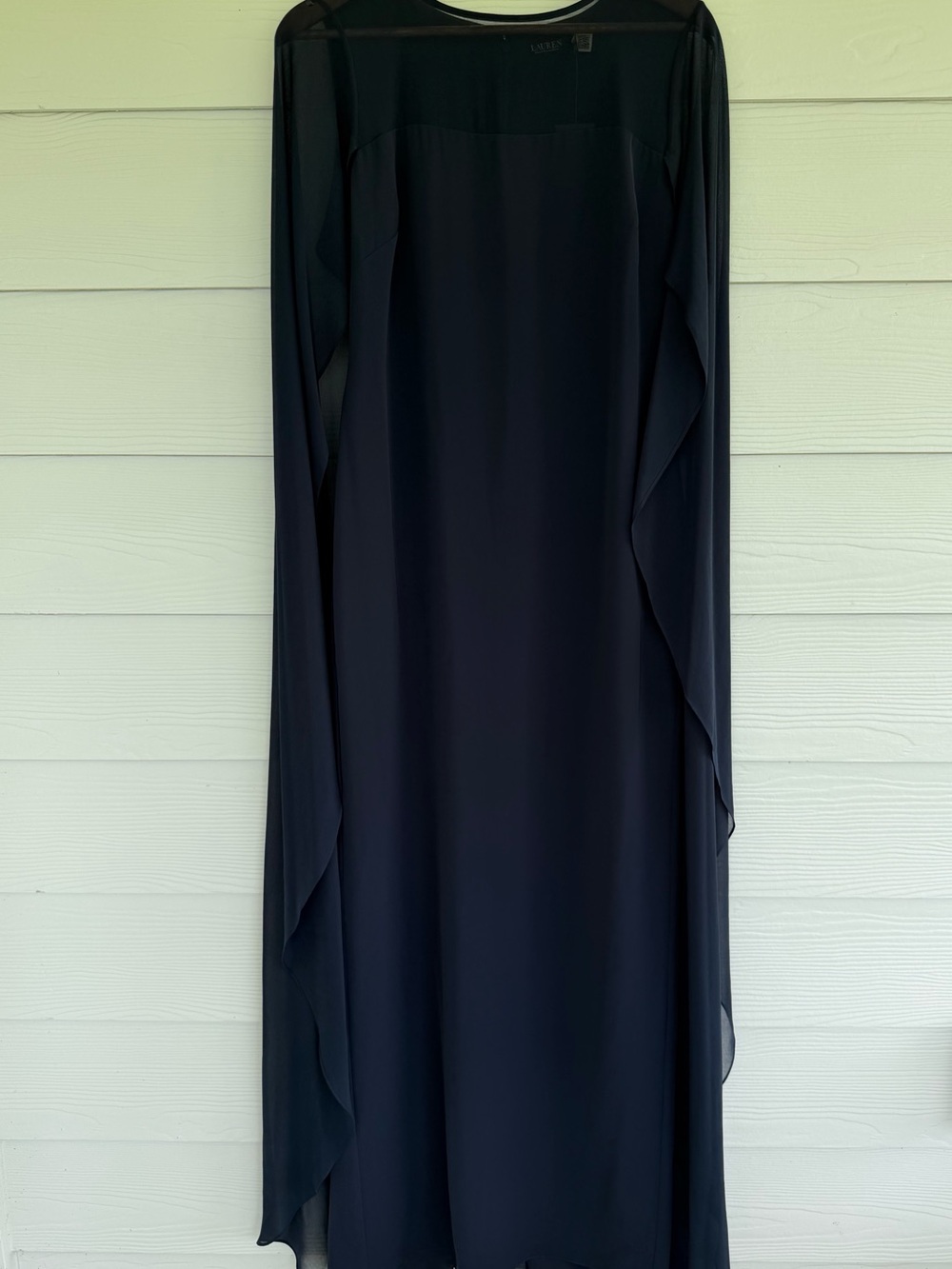 Lauren Ralph Lauren Navy Cape Sleeve Evening Gown Dress Women’s Size 10 NWT - Picture 4 of 12